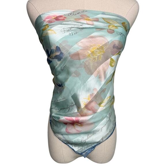 Adrienne Vittadini vintage silk floral garden sheer stripe rolled edge scarf 34” - Picture 9 of 9